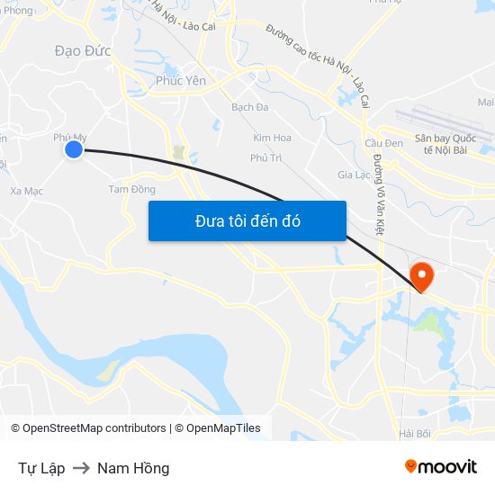 Tự Lập to Nam Hồng map