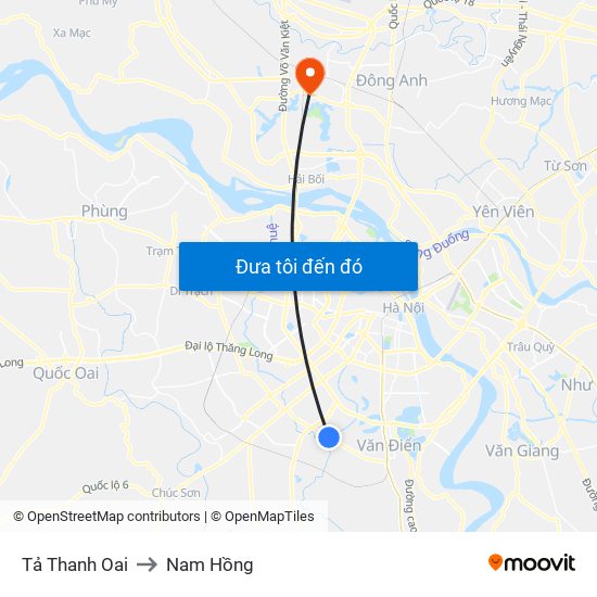 Tả Thanh Oai to Nam Hồng map