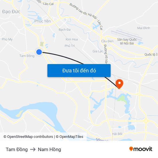 Tam Đồng to Nam Hồng map