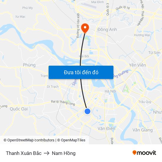 Thanh Xuân Bắc to Nam Hồng map