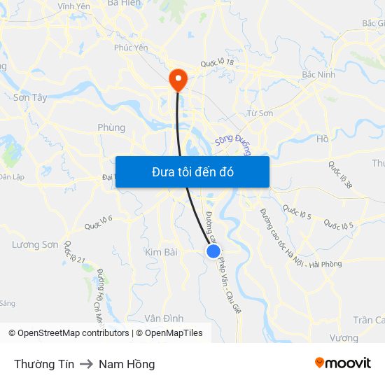 Thường Tín to Nam Hồng map