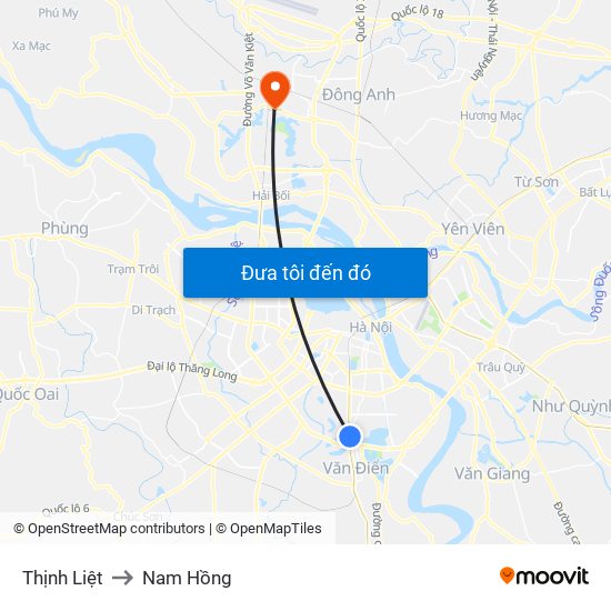 Thịnh Liệt to Nam Hồng map