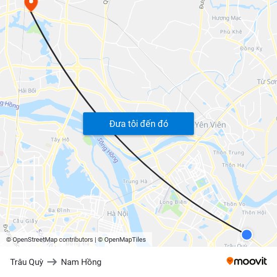 Trâu Quỳ to Nam Hồng map