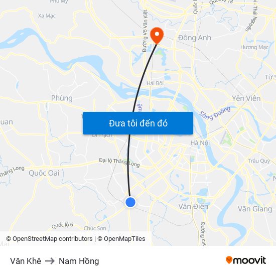 Văn Khê to Nam Hồng map
