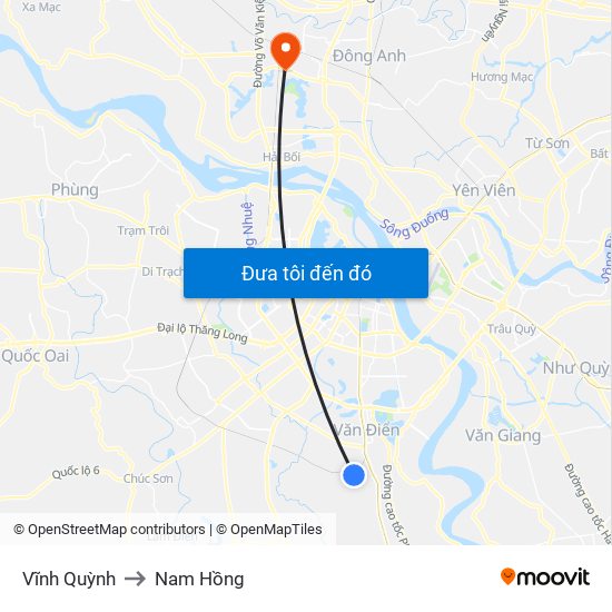 Vĩnh Quỳnh to Nam Hồng map