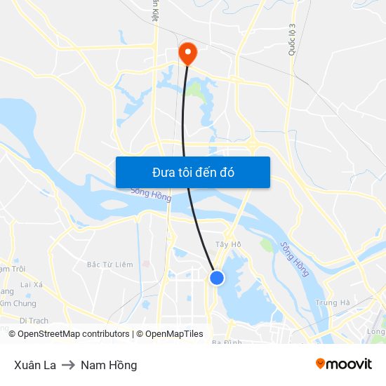 Xuân La to Nam Hồng map