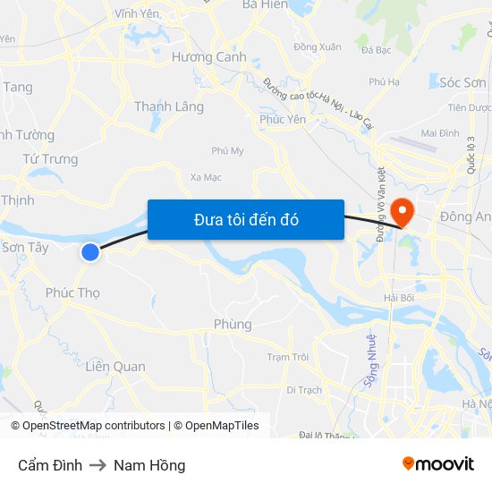 Cẩm Đình to Nam Hồng map