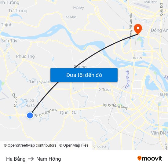 Hạ Bằng to Nam Hồng map