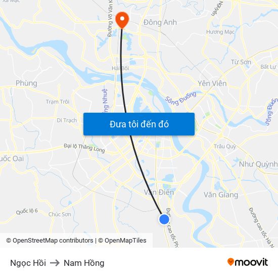 Ngọc Hồi to Nam Hồng map