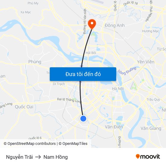 Nguyễn Trãi to Nam Hồng map