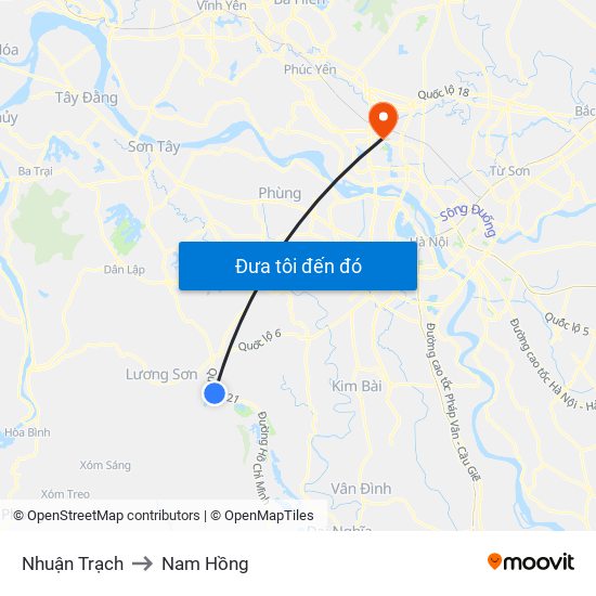 Nhuận Trạch to Nam Hồng map
