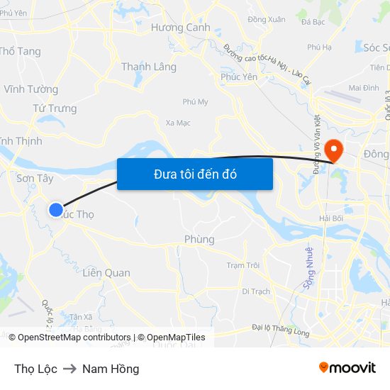 Thọ Lộc to Nam Hồng map