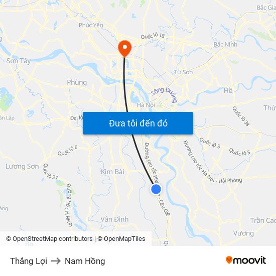 Thắng Lợi to Nam Hồng map