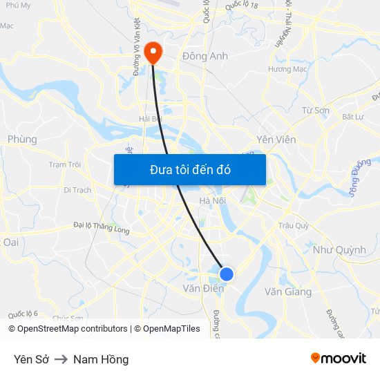 Yên Sở to Nam Hồng map