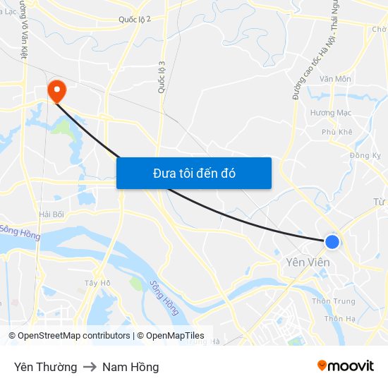 Yên Thường to Nam Hồng map