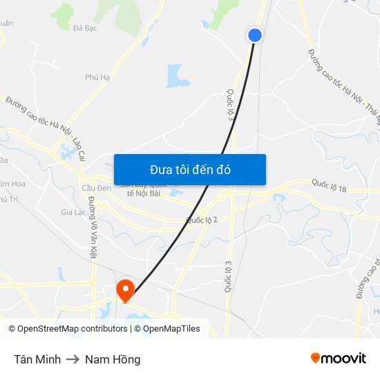 Tân Minh to Nam Hồng map