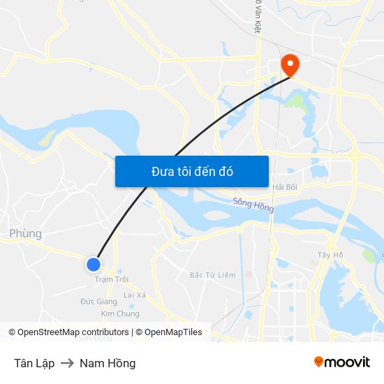 Tân Lập to Nam Hồng map