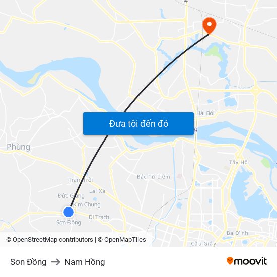 Sơn Đồng to Nam Hồng map