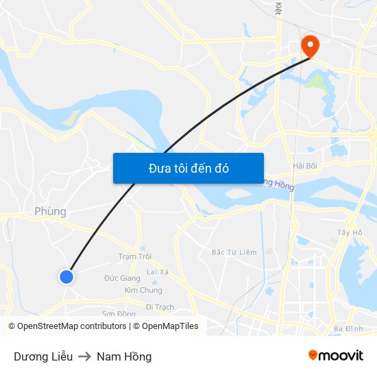 Dương Liễu to Nam Hồng map