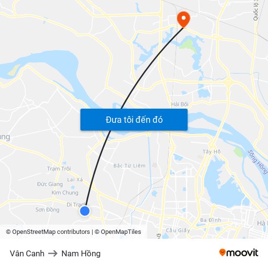 Vân Canh to Nam Hồng map