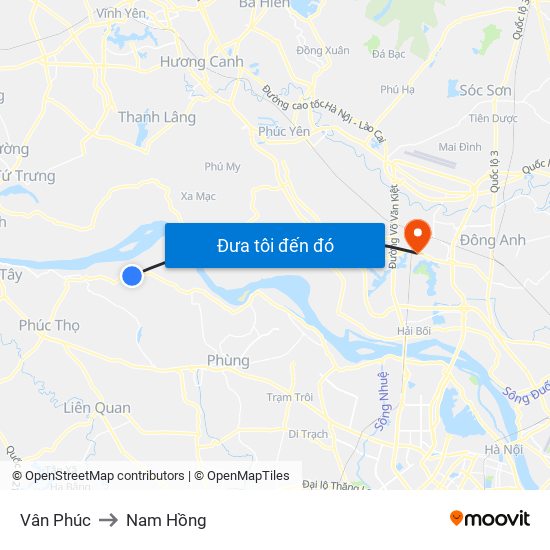 Vân Phúc to Nam Hồng map