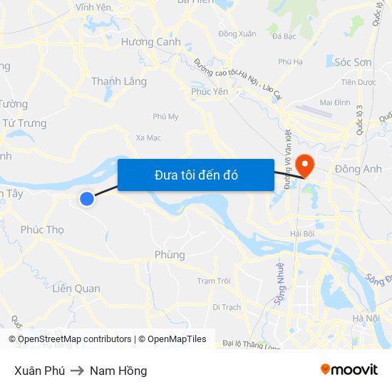 Xuân Phú to Nam Hồng map