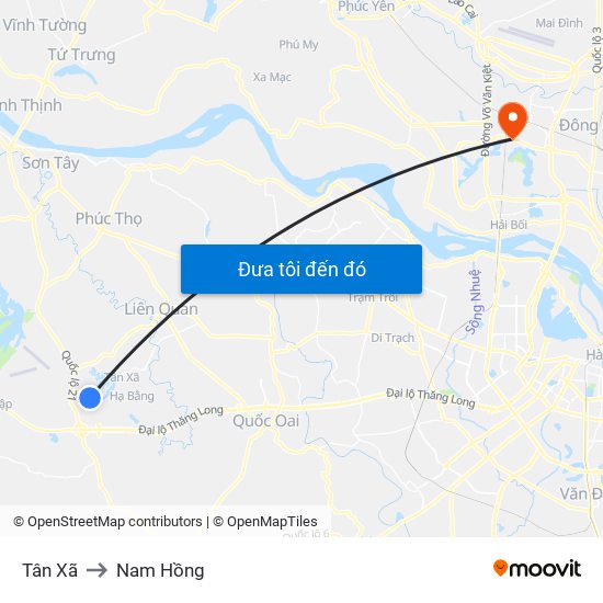 Tân Xã to Nam Hồng map