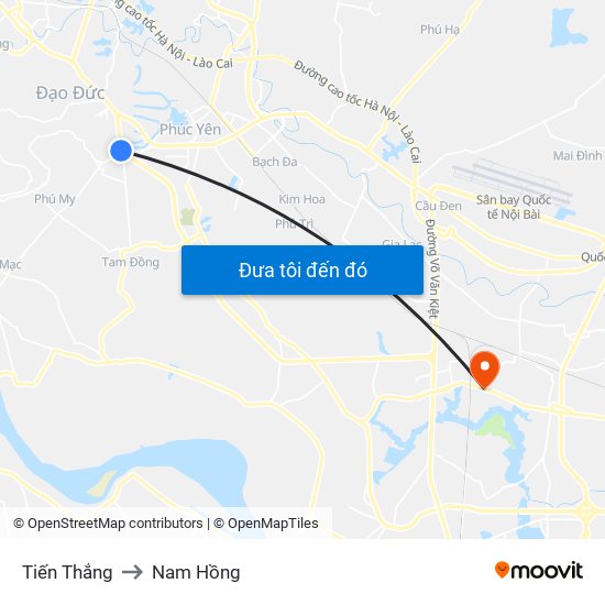 Tiến Thắng to Nam Hồng map