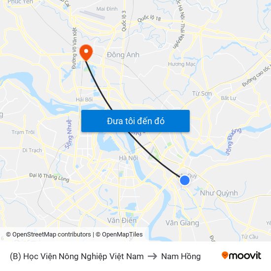 (B) Học Viện Nông Nghiệp Việt Nam to Nam Hồng map