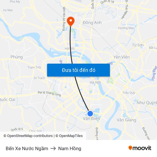 Bến Xe Nước Ngầm to Nam Hồng map