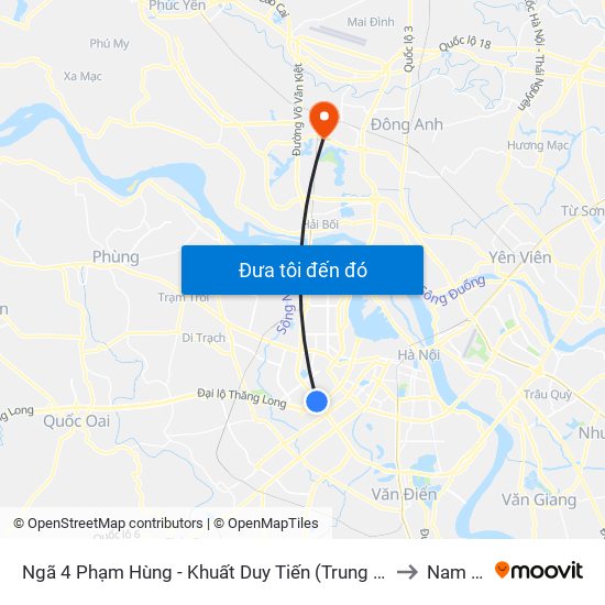 Ngã 4 Phạm Hùng - Khuất Duy Tiến (Trung Tâm Hội Nghị Quốc Gia) to Nam Hồng map