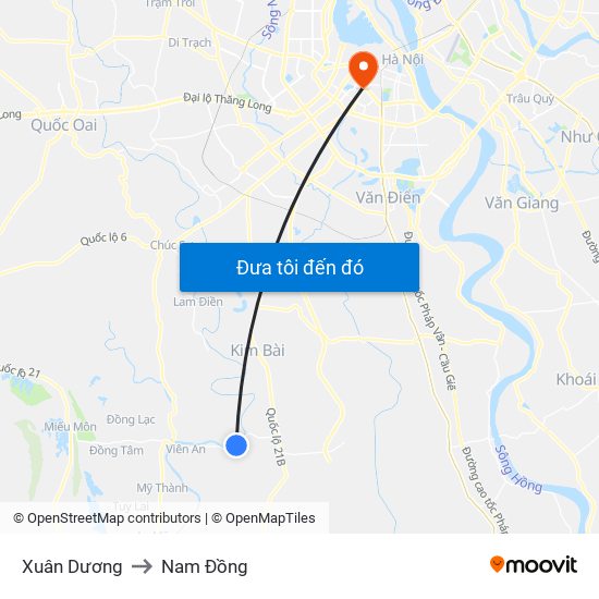 Xuân Dương to Nam Đồng map