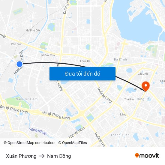 Xuân Phương to Nam Đồng map