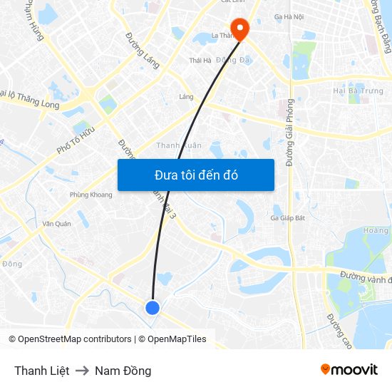 Thanh Liệt to Nam Đồng map