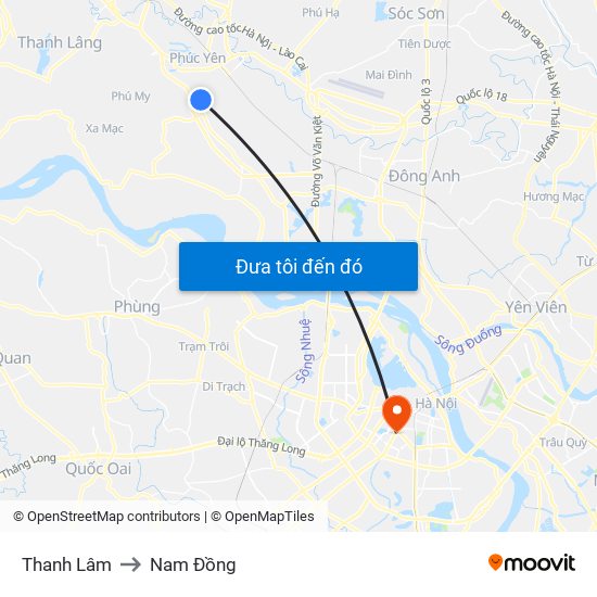 Thanh Lâm to Nam Đồng map