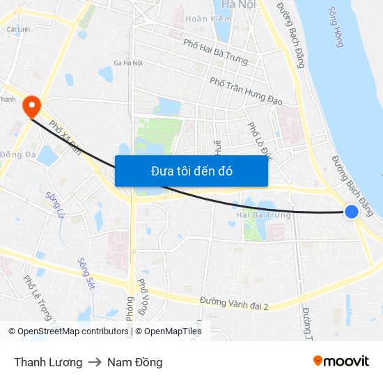 Thanh Lương to Nam Đồng map