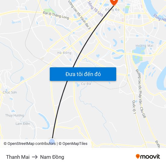 Thanh Mai to Nam Đồng map