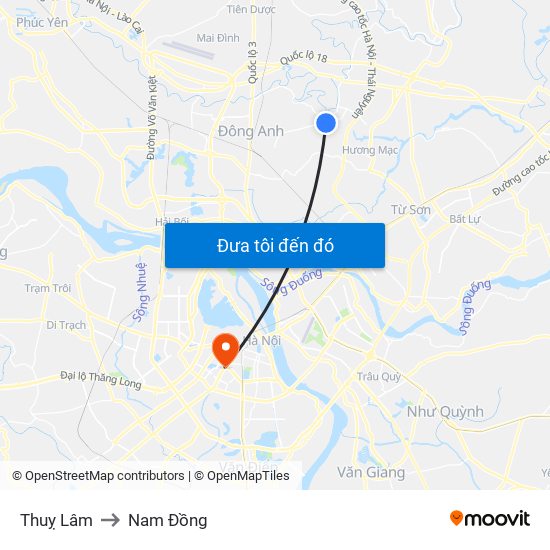 Thuỵ Lâm to Nam Đồng map