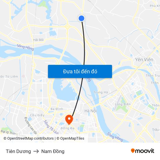 Tiên Dương to Nam Đồng map