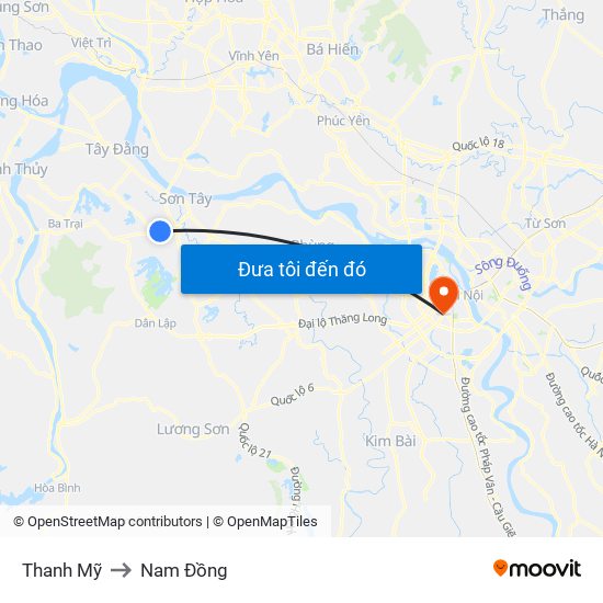 Thanh Mỹ to Nam Đồng map
