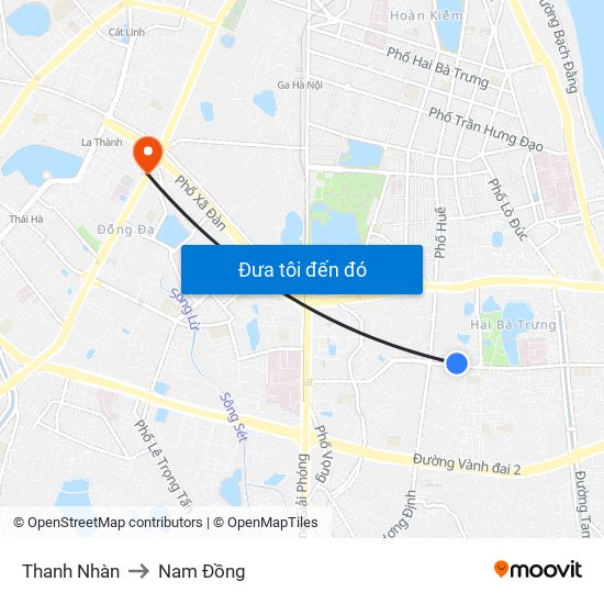Thanh Nhàn to Nam Đồng map