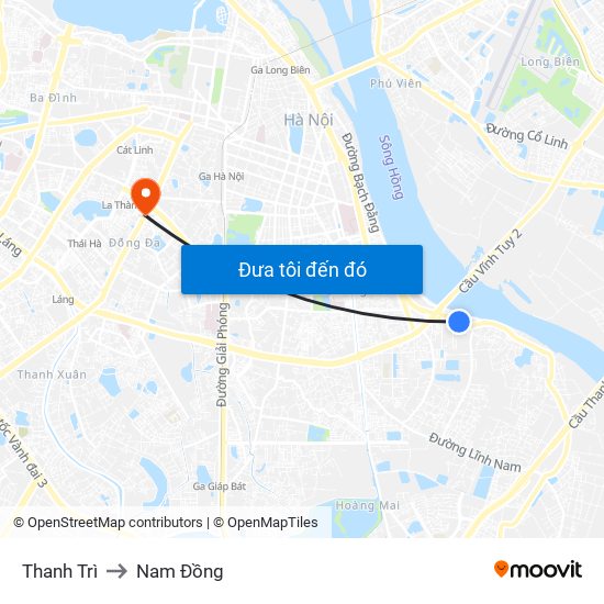Thanh Trì to Nam Đồng map