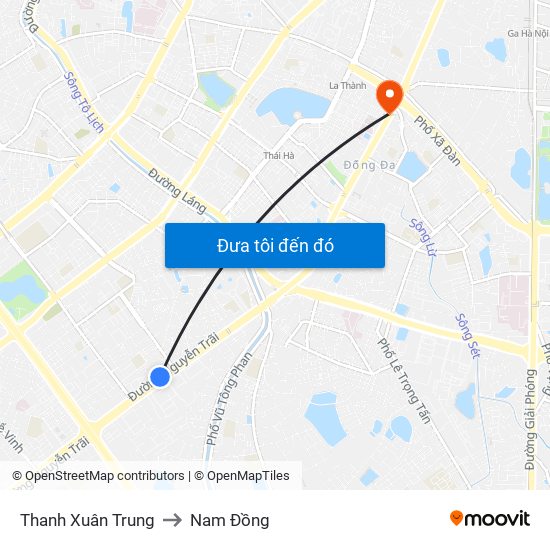 Thanh Xuân Trung to Nam Đồng map