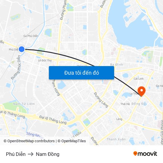 Phú Diễn to Nam Đồng map