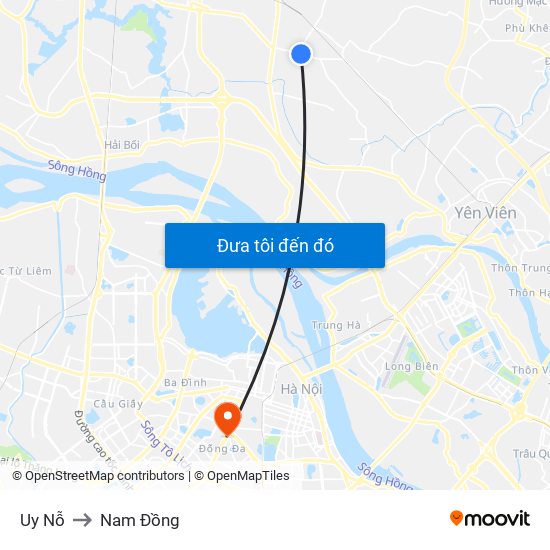 Uy Nỗ to Nam Đồng map