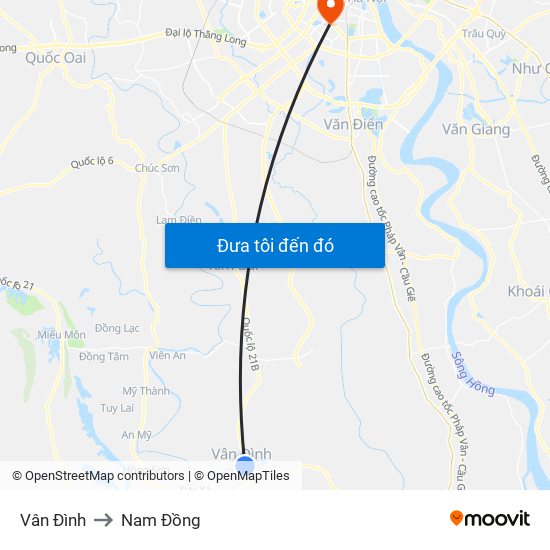 Vân Đình to Nam Đồng map