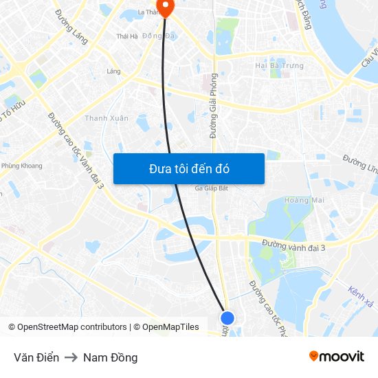 Văn Điển to Nam Đồng map