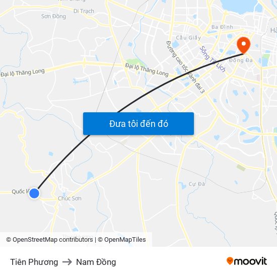 Tiên Phương to Nam Đồng map