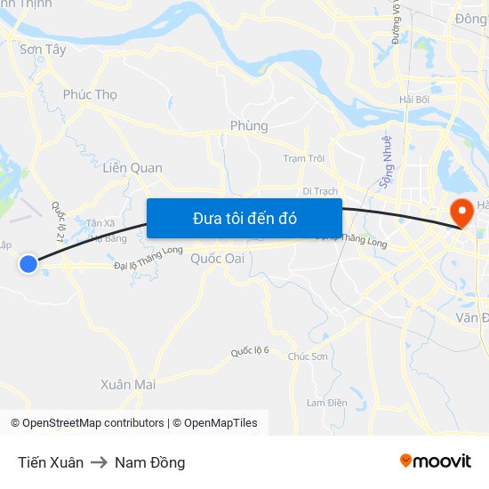 Tiến Xuân to Nam Đồng map