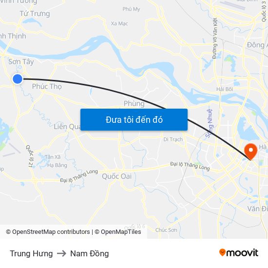 Trung Hưng to Nam Đồng map